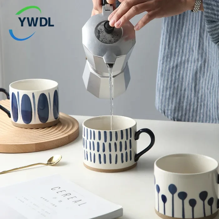 4PCS 450ML Nordic Ceramic Cup Coffee Milk Mug with Handle Retro Large Capacity Japanese Breakfast Oatmeal Cup Gift Dropshipping 2