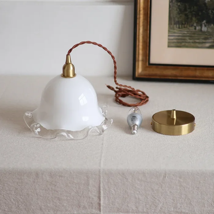 French Retro Brass Glass Chandelier Japanese Bedside Atmosphere Lamp Restaurant Bar Entrance Coffee Shop Chandelier 5