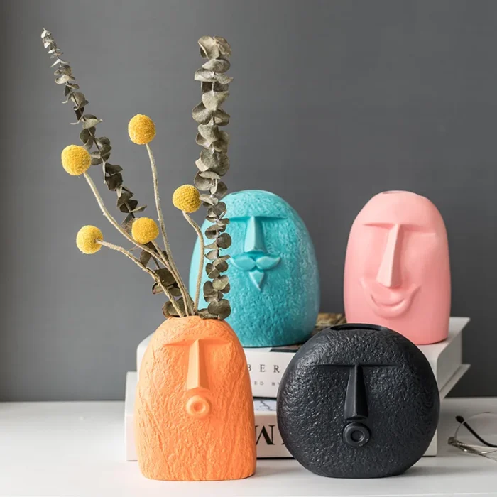 Nordic INS simple creative ceramic vase dry flower art face florist living room home decoration display vases 4