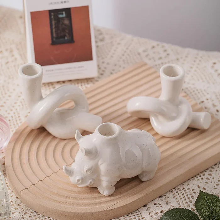 Nordic Knot Candlestick Animal Rhino Ceramic Candle Holder Centerpiece Stick Candle Candlestick Modern Home Wedding Decor 4