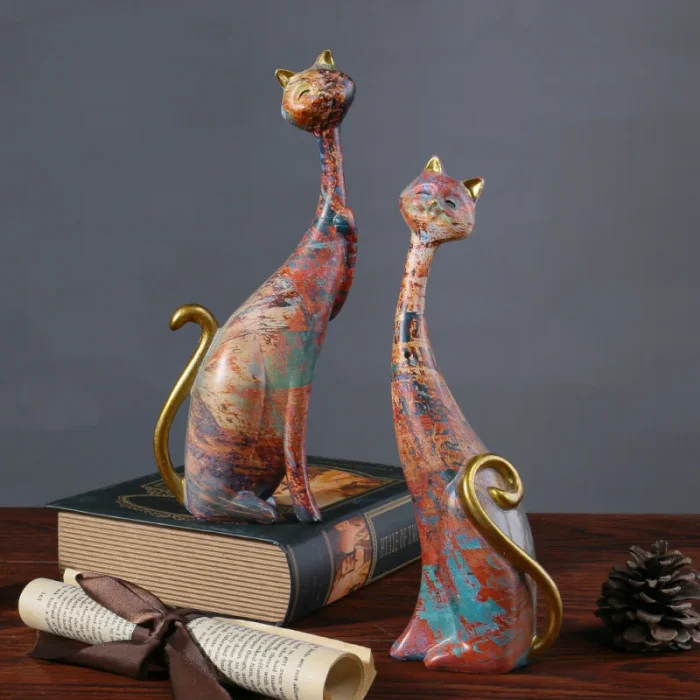 European creative abstract oil painting cat resin sculpture living room porch bedroom desktop cat decoration housewarming gift 1