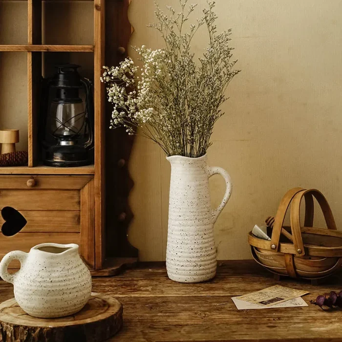 Nordic Style Retro Art Ceramic Flower Bottle Modern Light Luxury Dried Flower Arrangement Home Soft Decorations Vases Minimalist 1