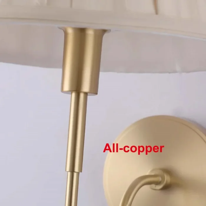 All-copper American Wall Lamp Simple Living Room Single-head Fabric Lamp LED Black Bedroom Bedside Decorative Lamp 5