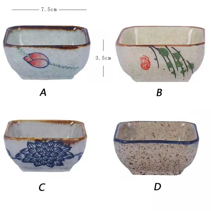 4pcs Square Ceramic Sushi Dishes Set Japanese Soy Sauce Dish Seasoning Saucers Mini Plates Salad Sauce Gravy Boat Tableware 6