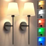 Retro Wall Lamp LED Rechargeable Remote Control RGB Bulb Removable Wireless Wall Light For Bedroom Hallway Fabric Shade Sconce 4