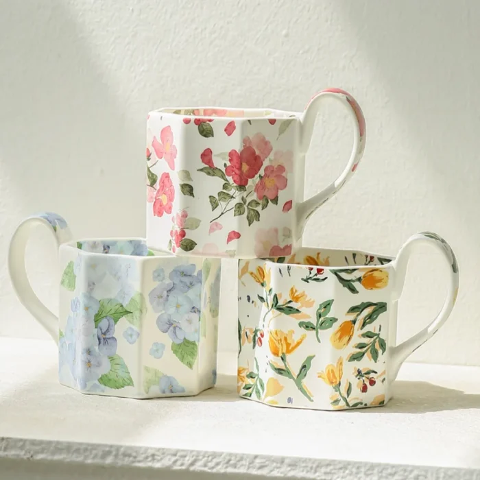 Creative Matte Floral Ceramic Mug Ornaments Living Room Kitchen Bedroom Office Milk Mug Crafts Birthday Gifts Home Decoration 1