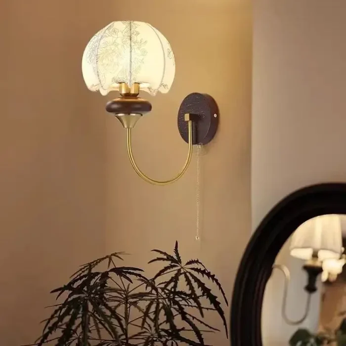 French medieval wall lamp pattern cloth decoration bedroom bedside lamp background wall cable switch lamp 6