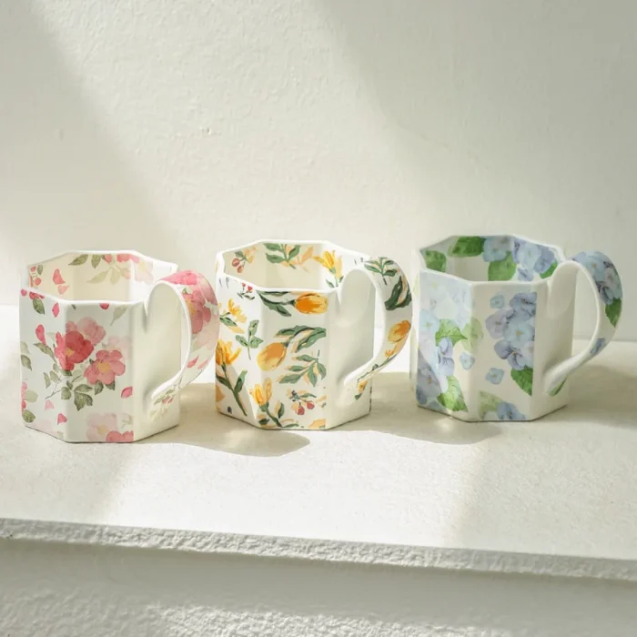 Creative Matte Floral Ceramic Mug Ornaments Living Room Kitchen Bedroom Office Milk Mug Crafts Birthday Gifts Home Decoration 3