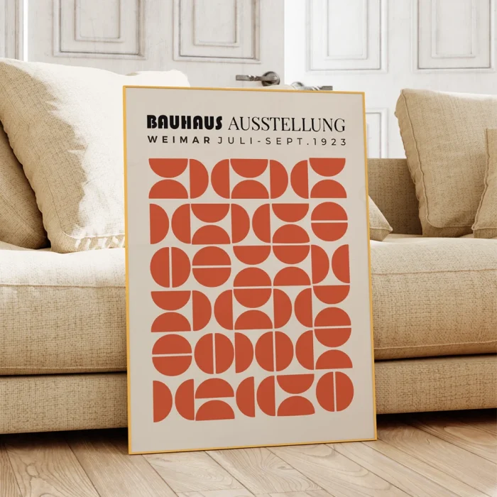 Modern Geometry Abstract Bauhaus Orange Semicircles Wall Art Aluminum Frame Prints Canvas Painting Poster Living Room Home Decor 3