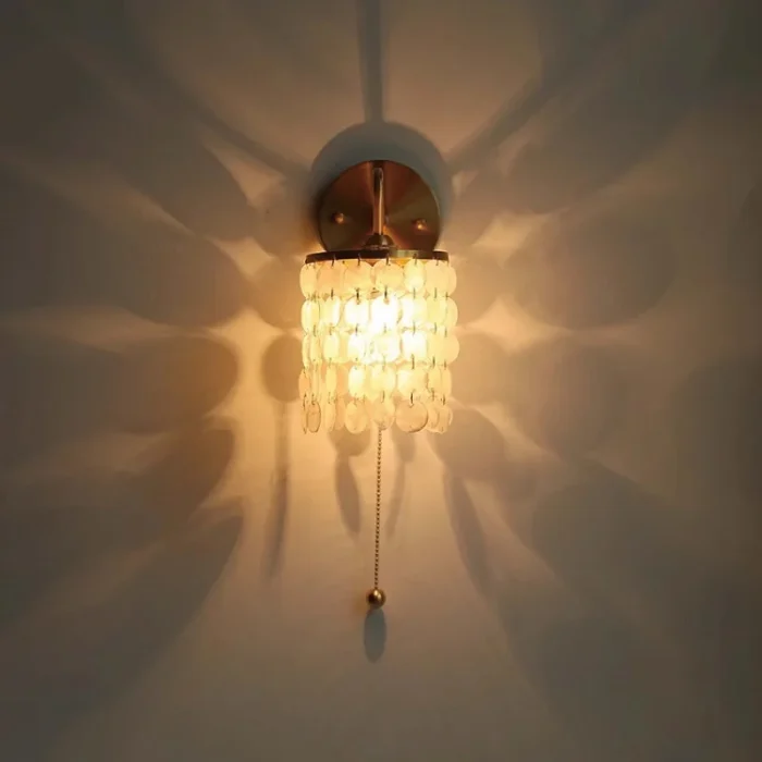 Japanese Shell Wall Lamp Bedroom Bedside Retro Creative Decorative Wall Lamp Wiring-free Brass Crystal Lamp 5