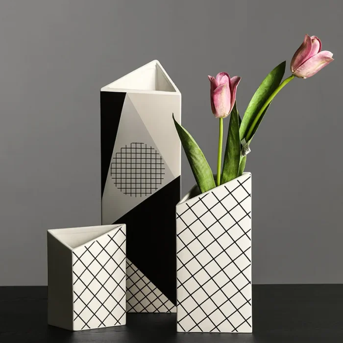 Nordic ins ceramic geometric vase creative room living room desktop dried flower flower arrangement home decoration accessories 1