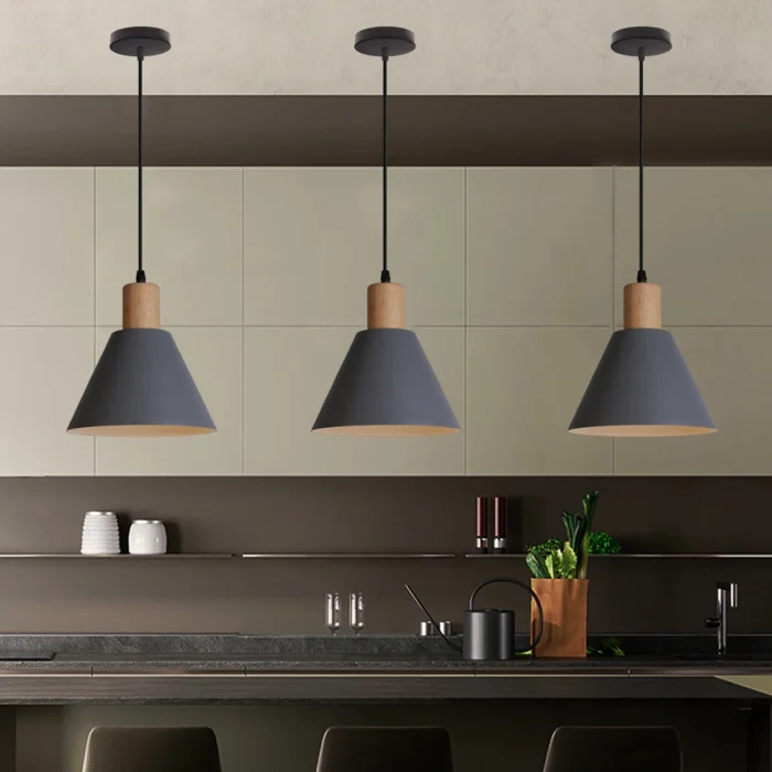 Nordic Wood Pendant Lights Vintage Modern LED Hanging Lamp for Living Room Kitchen Island Home Loft Industrial Decor Luminaire 3