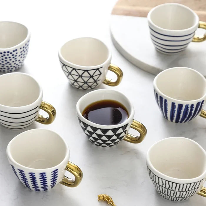 75ml Mini Hand Painted Espresso Cups With Gold Handle Ceramic Handmade Creative Latte Coffee Tea Mugs Irregular Home Drinkware 3
