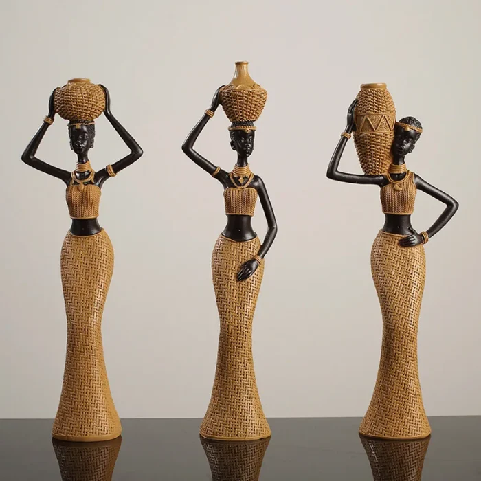 Creative Vintage Resin Weave African Art Lady Sculpture Ornaments Living Room Entrance Wine Cabinet desktop Figure Statue Crafts 1