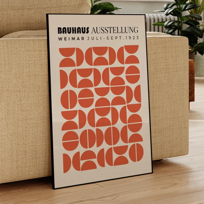 Modern Geometry Abstract Bauhaus Orange Semicircles Wall Art Aluminum Frame Prints Canvas Painting Poster Living Room Home Decor 1