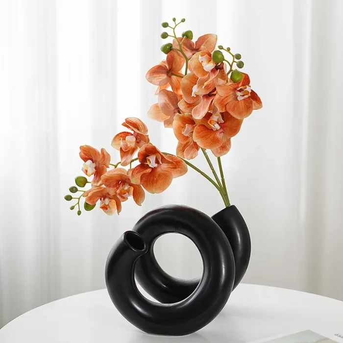 Nordic Double Ceramic Vase Ornaments Living Room Office Desktop Flower Arrangement Container New Year Background Wall Decorative 3