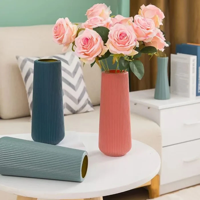 Solid Color Imitation Ceramic Vase Nordic Style Modern Simple Plastic Vases Creative Wedding Table Indoor Decoration Flower Pot 1