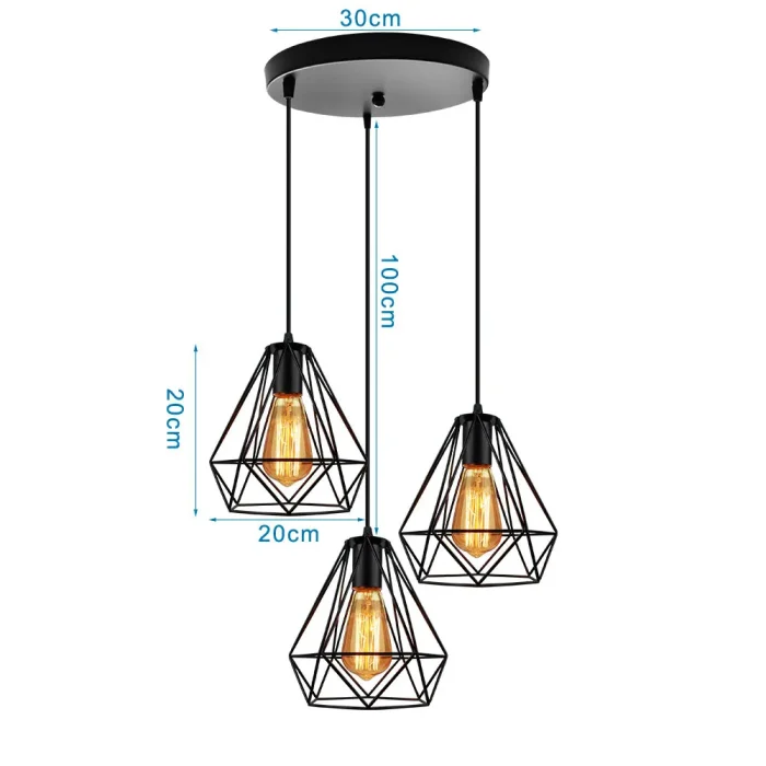 Nordic Loft Retro Pendant Lamps Iron Diamond Cage Hanging Lights Modern American Lighting Industrial Vintage Kitchen Chandelier 5