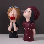 2022 Nordic Ins Fashion Bubble Bow-Knot Girl Sculptures Resin Figurines For Home Decoration Accessories Girl/Firend/Wedding Gift 3
