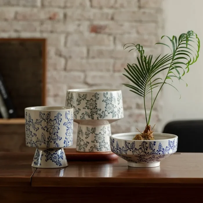 Nordic Blue and White Porcelain Ceramic Flower Pot Ornaments Living Room Bedroom Flower Arrangement Art Vase Wedding Decoration 3