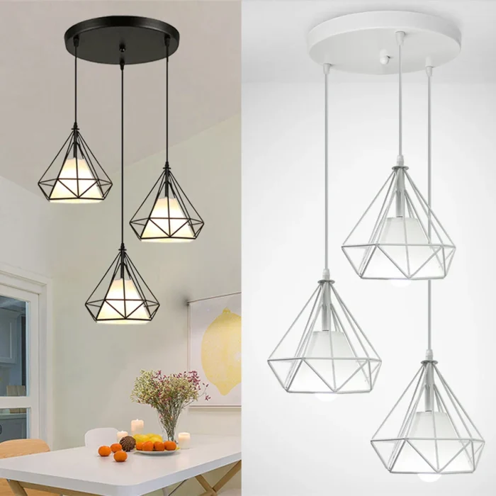 Round Plate 3-Heads Pendant Lights Modern Dining Room Kitchen Pendant Lamp for Coffee Bar Nordic Iron Diamond Hanging Light 5
