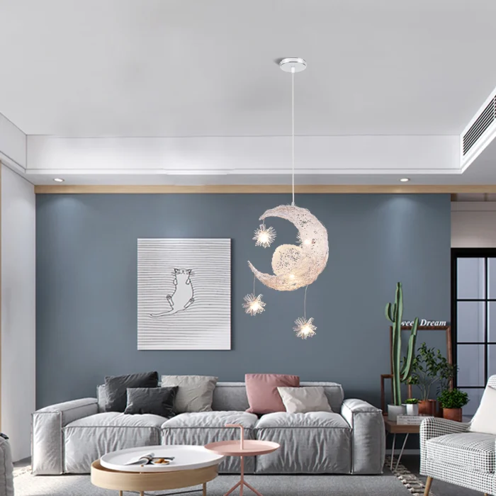 Modern Creative Pendant Light Moon Star Suspension Kids Bedroom Hanging Lamp Christmas Decorations For home Fixture Lighting LED 4