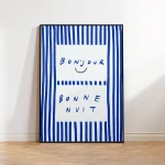 Maximalist Bisou Bisou Bonjour Bonne Nuit Eclectic Blue French Quotes Wall Art Canvas Painting Posters Living Room Home Decor 2