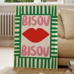 Modern Bisou Eclectic Pink French Quotes Art Wall Art Aluminum Frame Prints Canvas Painting Poster For Living Room Home Decor 2