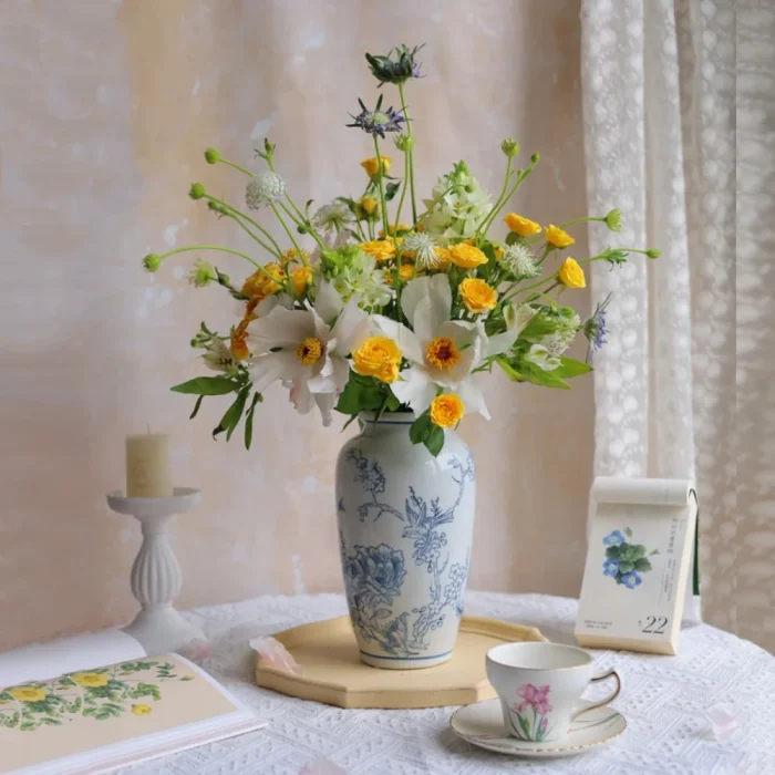 Nordic Retro Blue and White Porcelain Vase Living Room Bedroom Dining Table Flower Arrangement Container Wedding Decoration Vase 1
