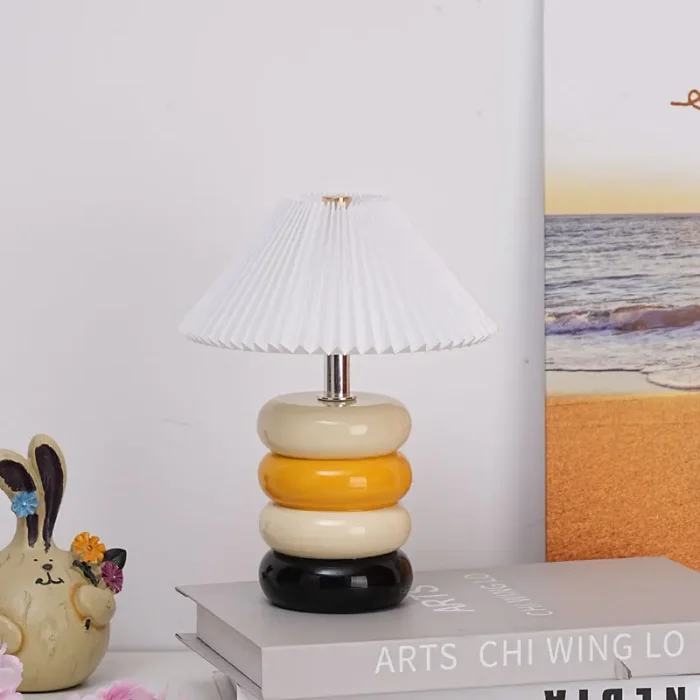 USB Cream Stacked Stone Pleated Table Lamp Bedside Bedroom Sleep Creative Romantic Atmosphere Lamp Simple Night Light 5