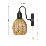 Bedroom Bedside Aisle Background Wall Lamp Rattan Pastoral Style Zipper Modern Woven Cage Lamp Pull Cord Wall Lamp 6