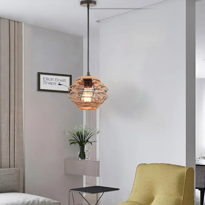 Japanese-style Hemp Rope Ceiling Chandelier Kitchen Living Room Restaurant Bedroom Pendant Light Handmade Woven Hanging Lamp 3