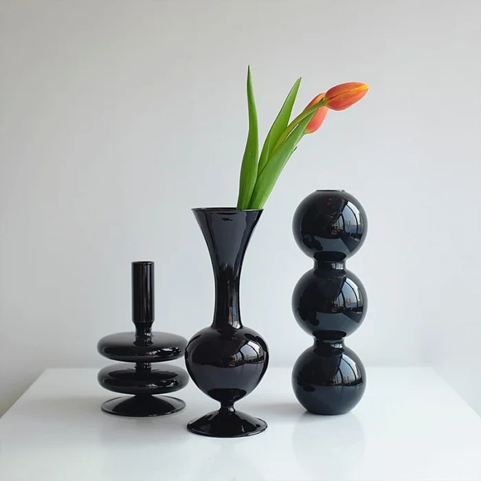 Creative Glass Hydroponic vase black candlestick glass candle stand Nordic Desktop Floral Arrangements Home Decoration Art 3