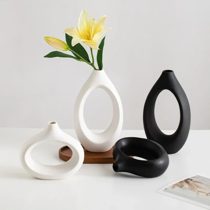 Nordic Ins Ceramic Circle Vase Ornaments Living Room Homestay Hotel Desktop Dried Flower Vase Crafts Home Decoration Accessories 3