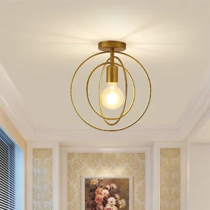 Industrial Ceiling Lamp E27 Modern Minimalist Rotation Ceiling Light Gold Metal Circles Lampshade for Loft Restaurant Coffee Bar 1