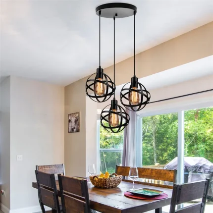 Vintage Industrial Pendant Lights Industrial Iron Ball Cage Pendant lamp for Living Room Bedroom Shop Bar Hanging Light Fixture 2