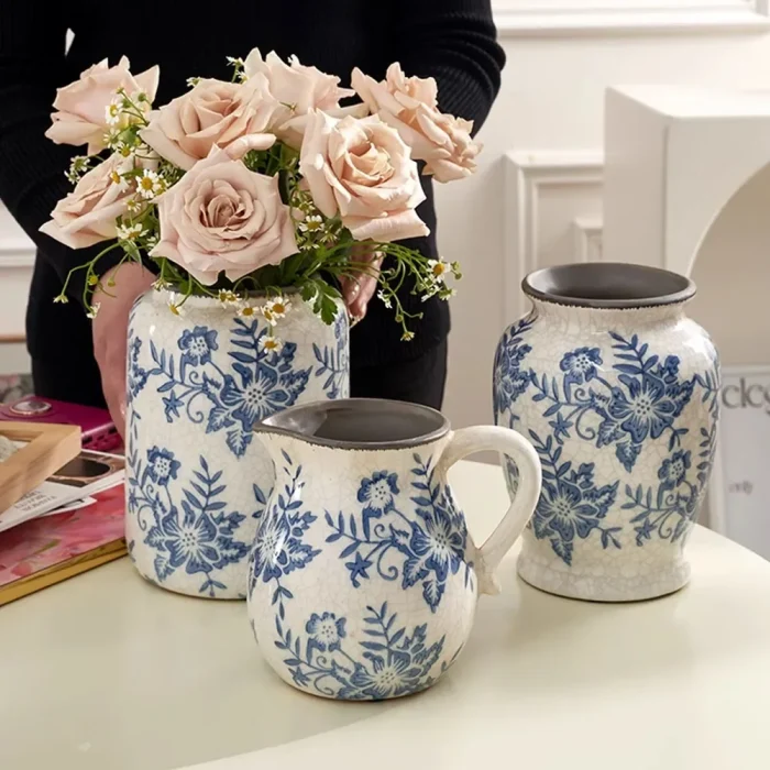 Nordic Blue and White Porcelain Ceramic Vase Ornaments Living Room Dining Table Flower Arrangement Container Weeding Decoration 2