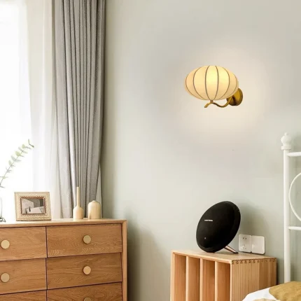 Silk Bedroom Bedside Wall Lamp Pumpkin Cream Style Modern Living Room Wall Lamp LED Background Wall Study Atmosphere Light 1