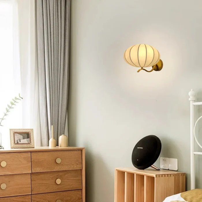 Silk Bedroom Bedside Wall Lamp Pumpkin Cream Style Modern Living Room Wall Lamp LED Background Wall Study Atmosphere Light 1