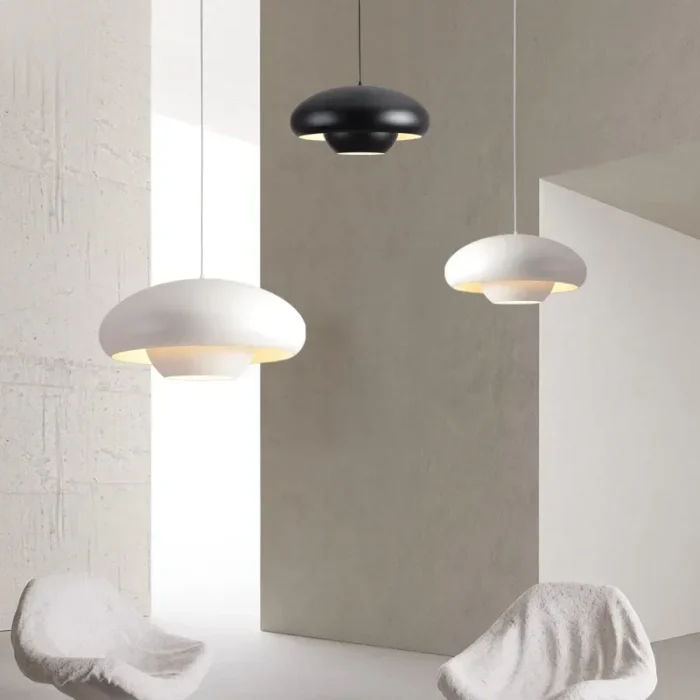 Nordic LED Pendant Lamp Simple Black and White Mushroom Lights Bedroom Dining Living Room Study Bar Indoor Home Hanging Fixtures 2