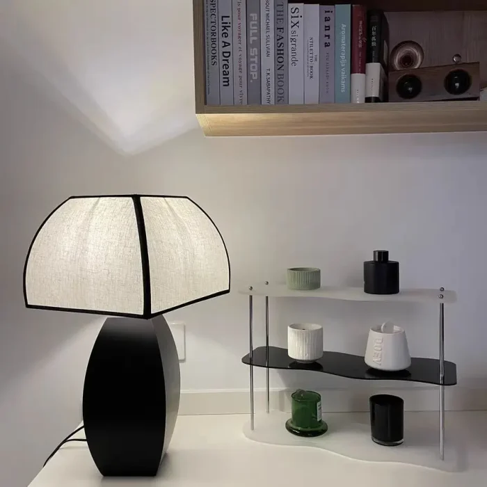 E27 Table Lamp Retro Fabric Square Cover Modern Minimalist Living Room Study Bedroom Style Chinese Bedside Lamp 2