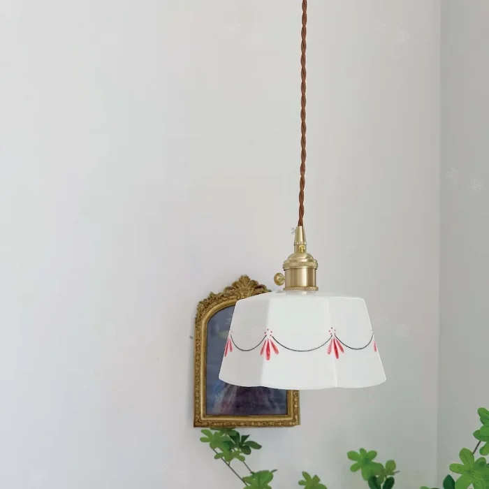 Retro Brass Glazed Printed Ceramic Chandelier Bedroom Bedside Atmosphere Light Restaurant Bar Entrance Bay Window Chandelier 1