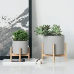 Flower Pot Nordic Desktop Solid Wood Flower Stand Cement Fleshy Flower Pots Creative Simple Living Room Balcony Assembly Cement 3