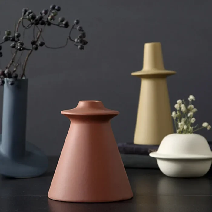 Nordic Geometric Irregular Morandi Vase Ceramic Decoration Creative Frosted Living Room Dried Flower Vase Simple Decoration 4