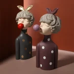 2022 Nordic Ins Fashion Bubble Bow-Knot Girl Sculptures Resin Figurines For Home Decoration Accessories Girl/Firend/Wedding Gift 2