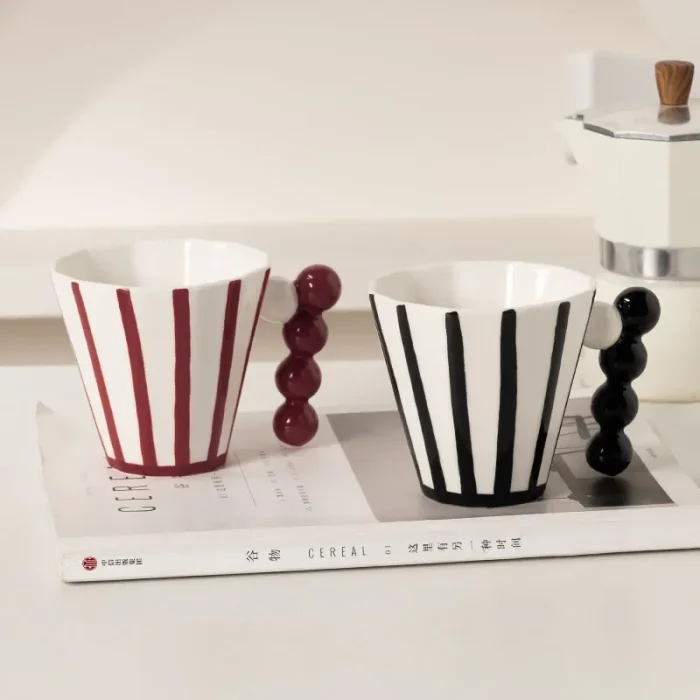 Vintage Striped Ceramic Mug Ornaments Living Room Kitchen Bedroom Couple Water Cup Breakfast Coffee Mug Crafts Christmas Gifts 3