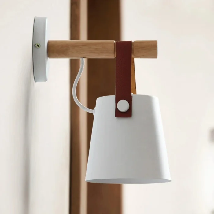 Nordic LED Wall Lamp Villages Wood Leather Belt Wall Light  Rustic Home Decor Fixture For Bedroom Balcony Bar Indoor Lighting 2