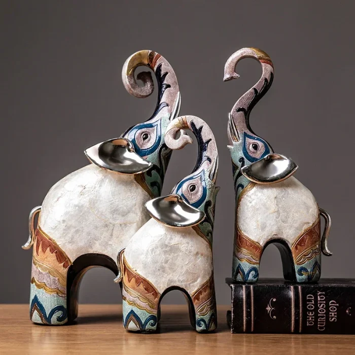 2Pcs Nordic Luxury Resin Elephant Handmade Crafts Decoration Home Living Room Office Animal Statue High Quality Ornaments Gift 2