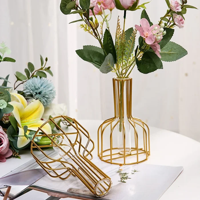 Wedding Bouquet Fake Plants Silk Eucalyptus Leaves Artificial Flowers High Quality Metal Vase For Home Decor Needlework Peony 4