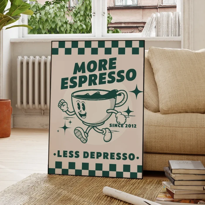 More Espresso Less Depresso Funky Cafe Coffee Quotes Wall Art Prints Canvas Painting Poster Pictures For Kitchen Room Home Decor 2